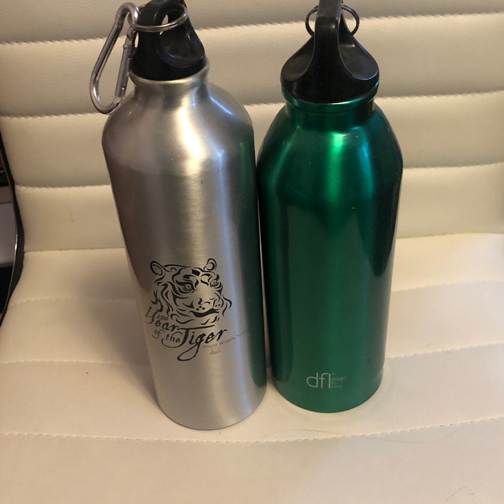 Silver and Green Water Bottles